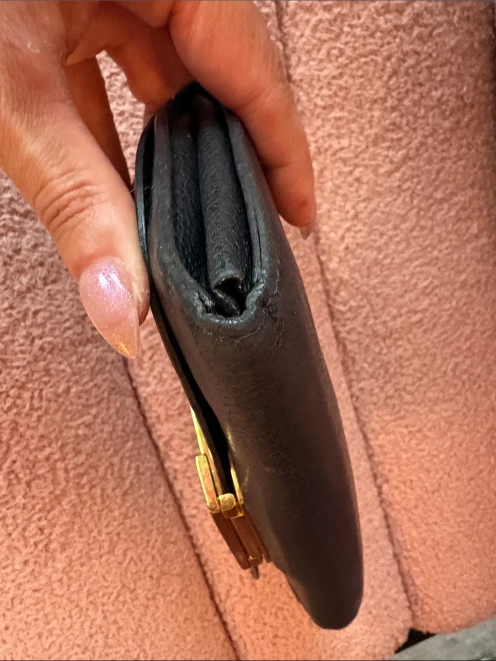 Louis Vuitton Black Leather Key & Card Holder with Gold LV Emblem AUTHENTIC